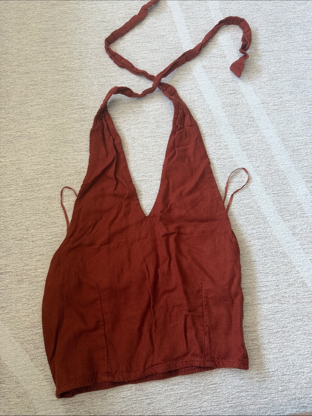 A&F Linen Blend Halter One-Piece in Rust Red